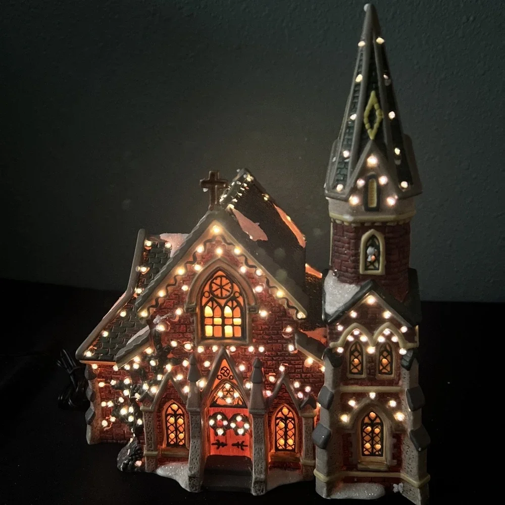 Vintage Dickens Collectables Fiber Optic Christmas Victorian Series Church W Box